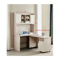 Beige corner study desk with upper storage shelves