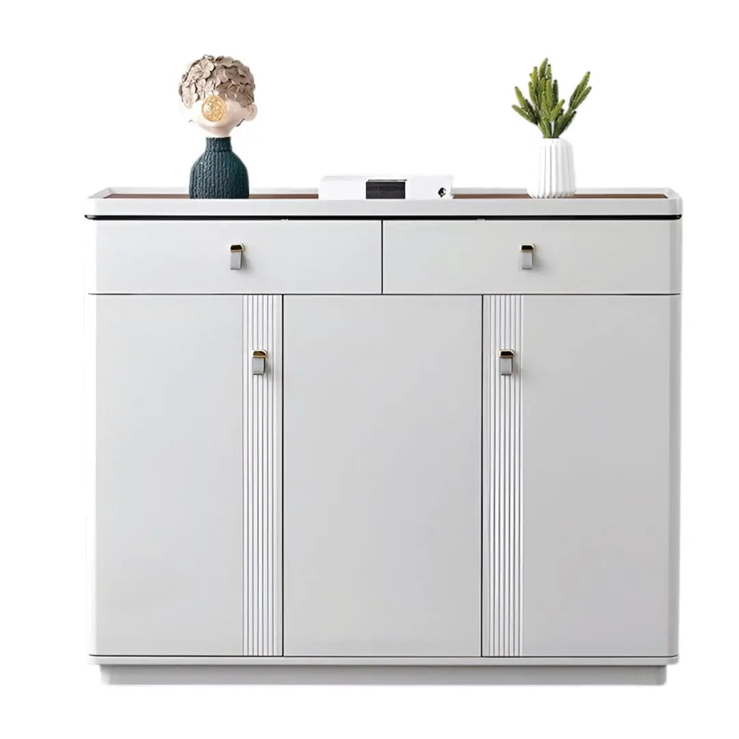 Glossy Shoe Cabinet with Glass Top Grandeur Furnishings