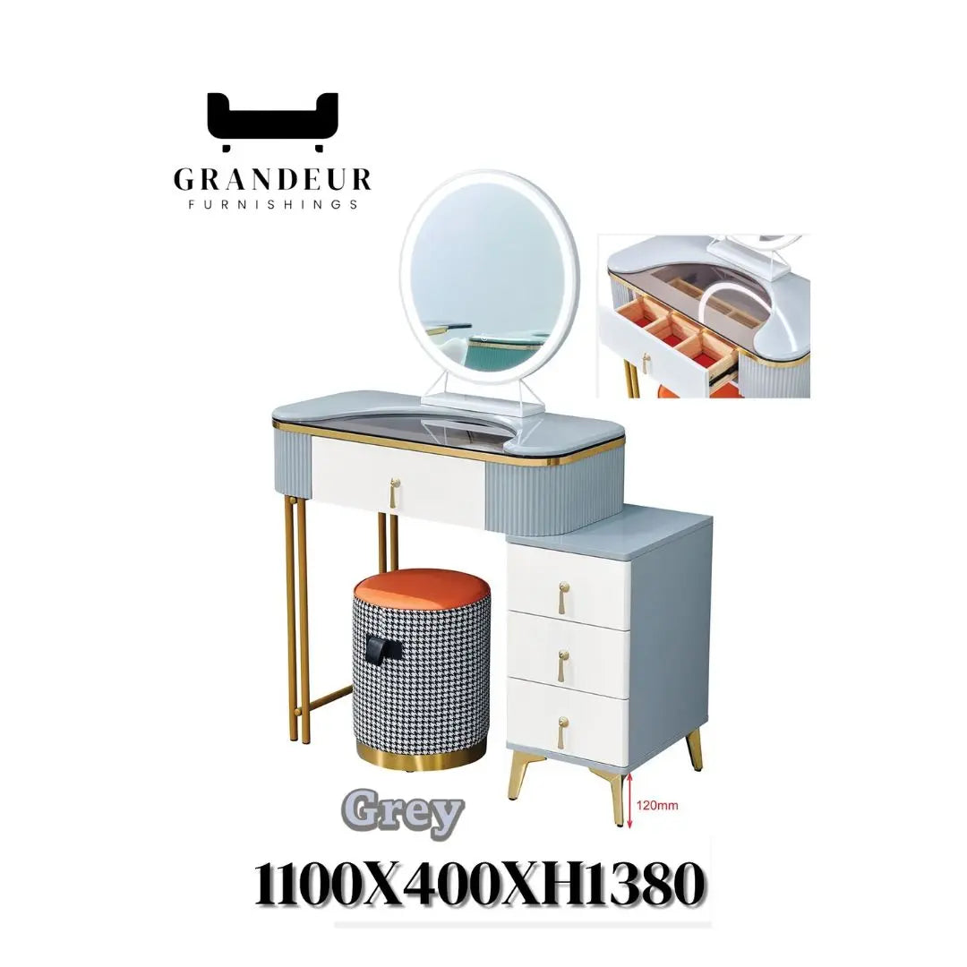 Dressing Table with Mirror and Storage (Green, Grey, and White Options) Grandeur Furnishings