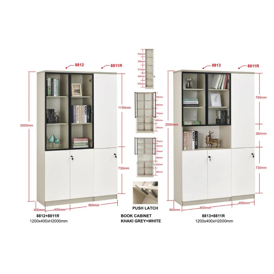 Modern Modular Book Cabinet & Office Storage Bookcase | Lockable Doors & Adjustable Shelves Grandeur Furnishings