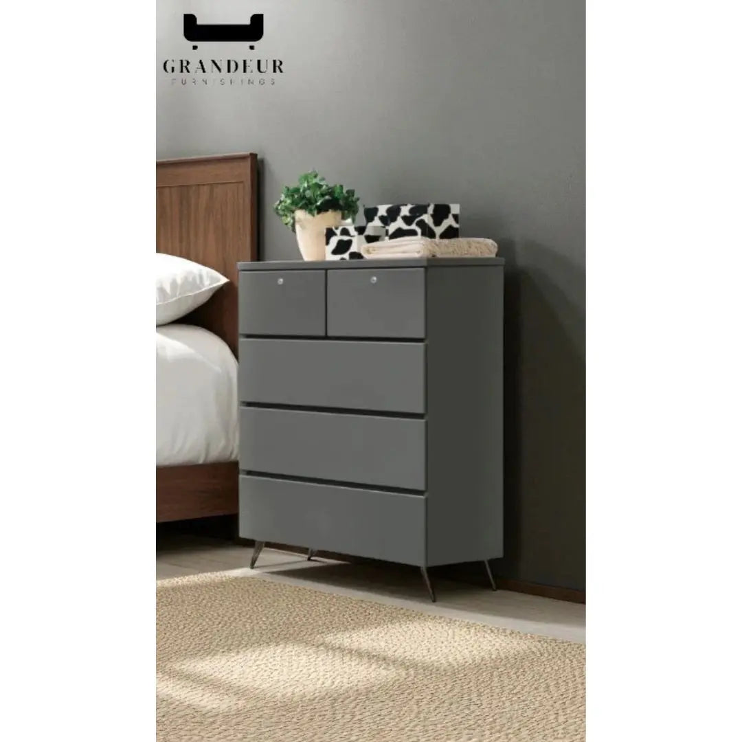 5-Drawer Storage Chest of Drawers in White, Champagne, or Dark Grey Grandeur Furnishings