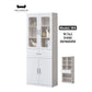 Multi-Storage Book Cabinet with Glass Doors & Drawers – White Finish Grandeur Furnishings