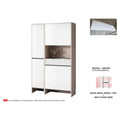 White-front shoe cabinet with open display niche and top detail
