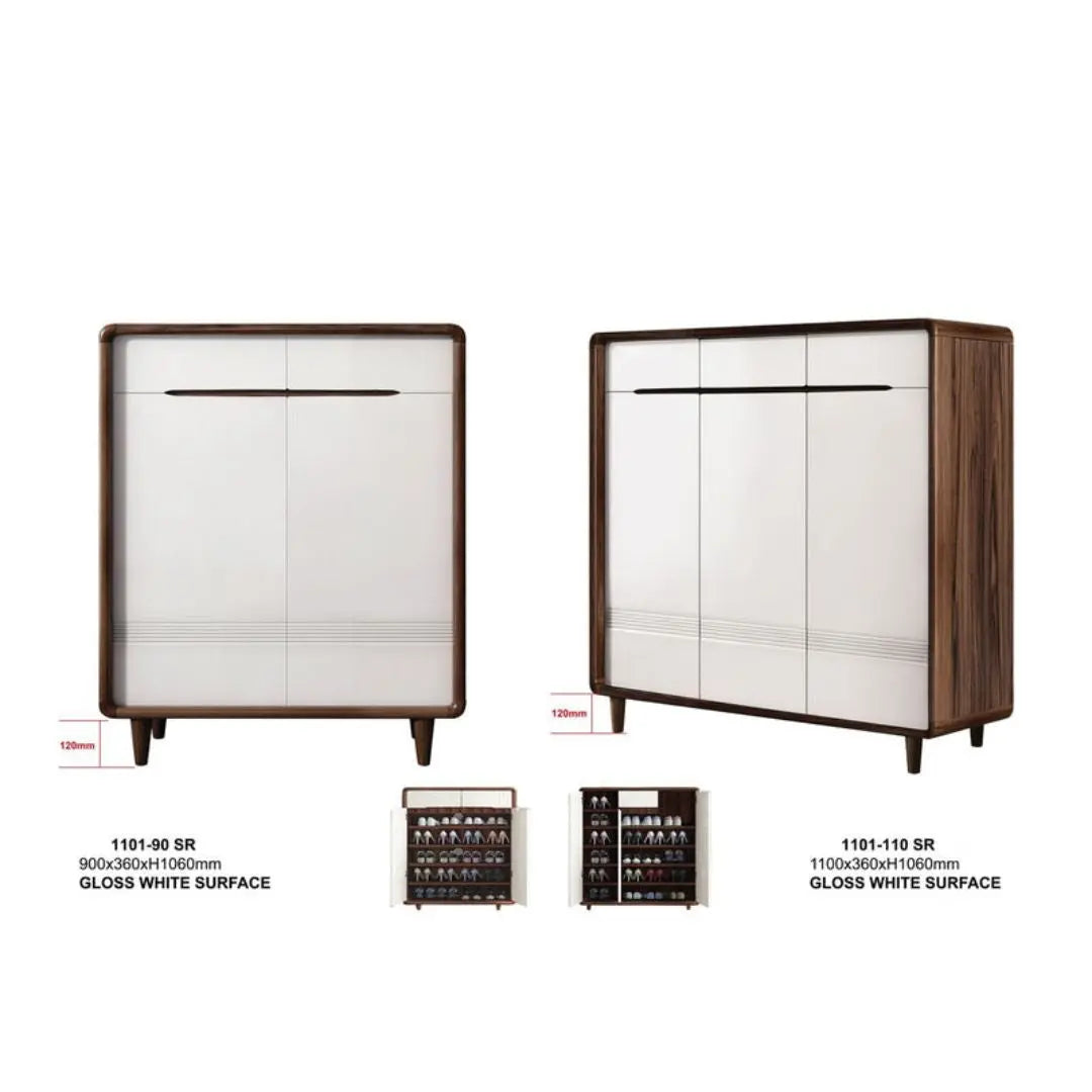Stylish Gloss White & Walnut Shoe Cabinet - Multiple Sizes Available for Organized Storage Grandeur Furnishings