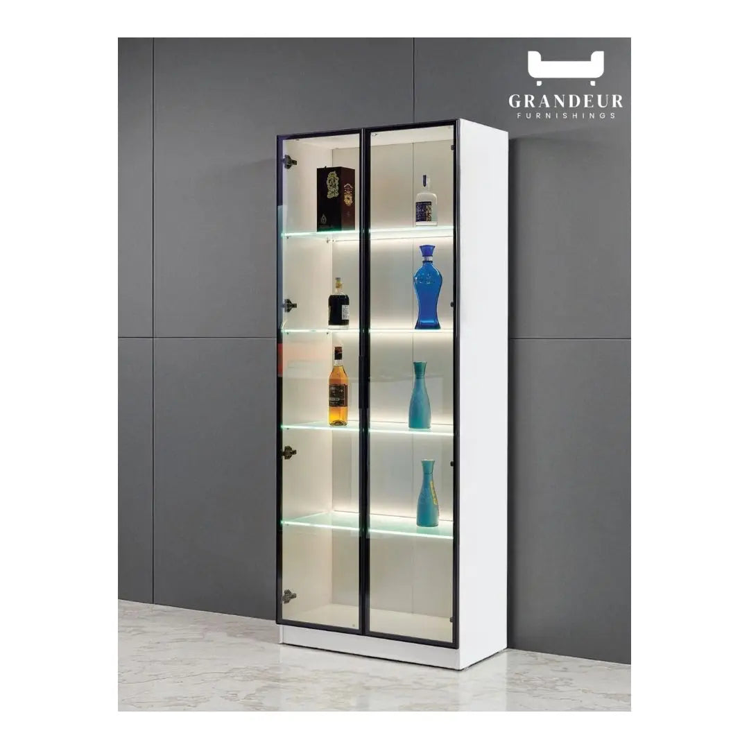Modern LED Glass Display Cabinet with 5 Shelves Grandeur Furnishings