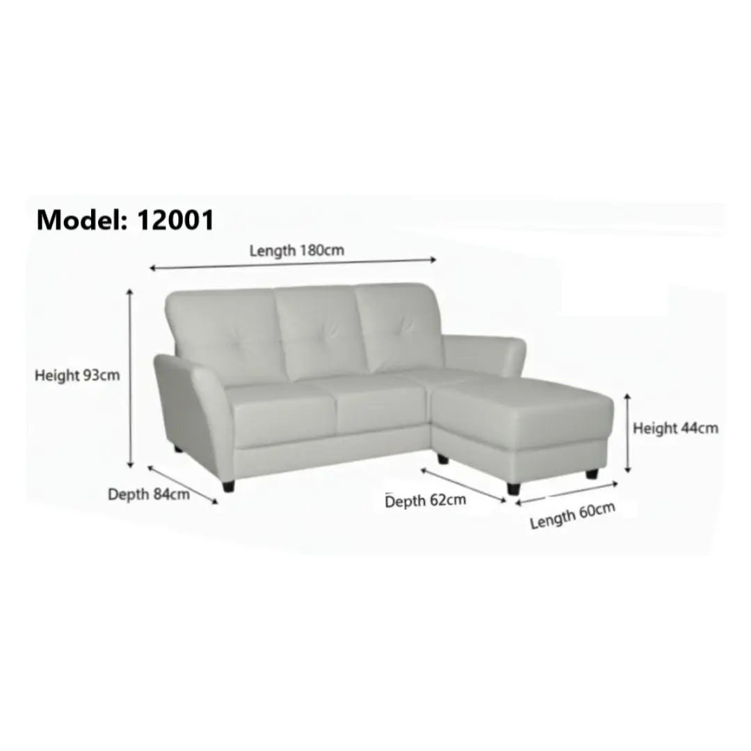 3 Seater Faux Leather Sofa with Ottoman Stool  - 3 Seater Couch Foot Stool Grandeur Furnishings