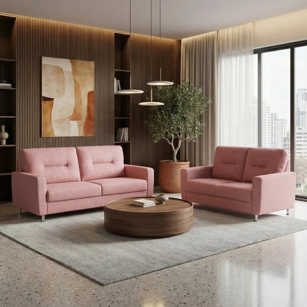 Elara Contemporary Fabric Sofa Set with Metal Legs - Available in 2-Seater, 3-Seater & L-Shape Configuration with Ottoman Grandeur Furnishings