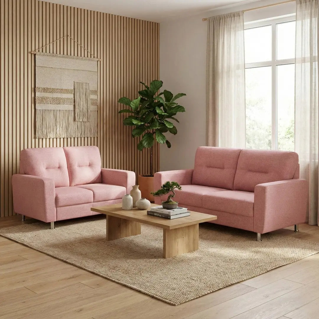 Elara Contemporary Fabric Sofa Set with Metal Legs - Available in 2-Seater, 3-Seater & L-Shape Configuration with Ottoman Grandeur Furnishings