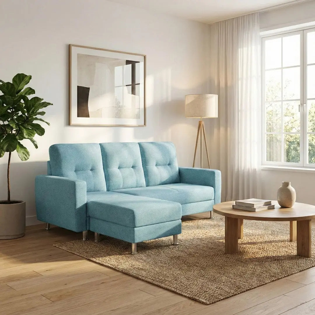 Elara Contemporary Fabric Sofa Set with Metal Legs - Available in 2-Seater, 3-Seater & L-Shape Configuration with Ottoman Grandeur Furnishings