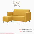 Yellow Lina sofa and ottoman with dimensions
