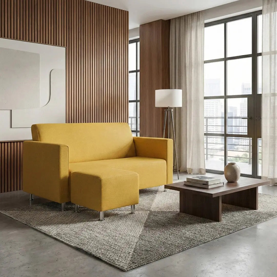 LINA Fabric Sofa with Ottoman Stool | Modern Minimalist Couch with Footrest | Compact Living Room Furniture L-Shape Flexible Layout Grandeur Furnishings