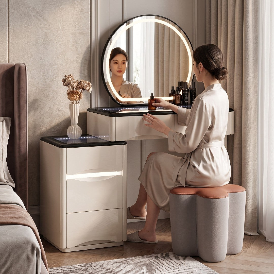 Emilia Dressing Table Set with LED Lighted Mirror Grandeur Furnishings
