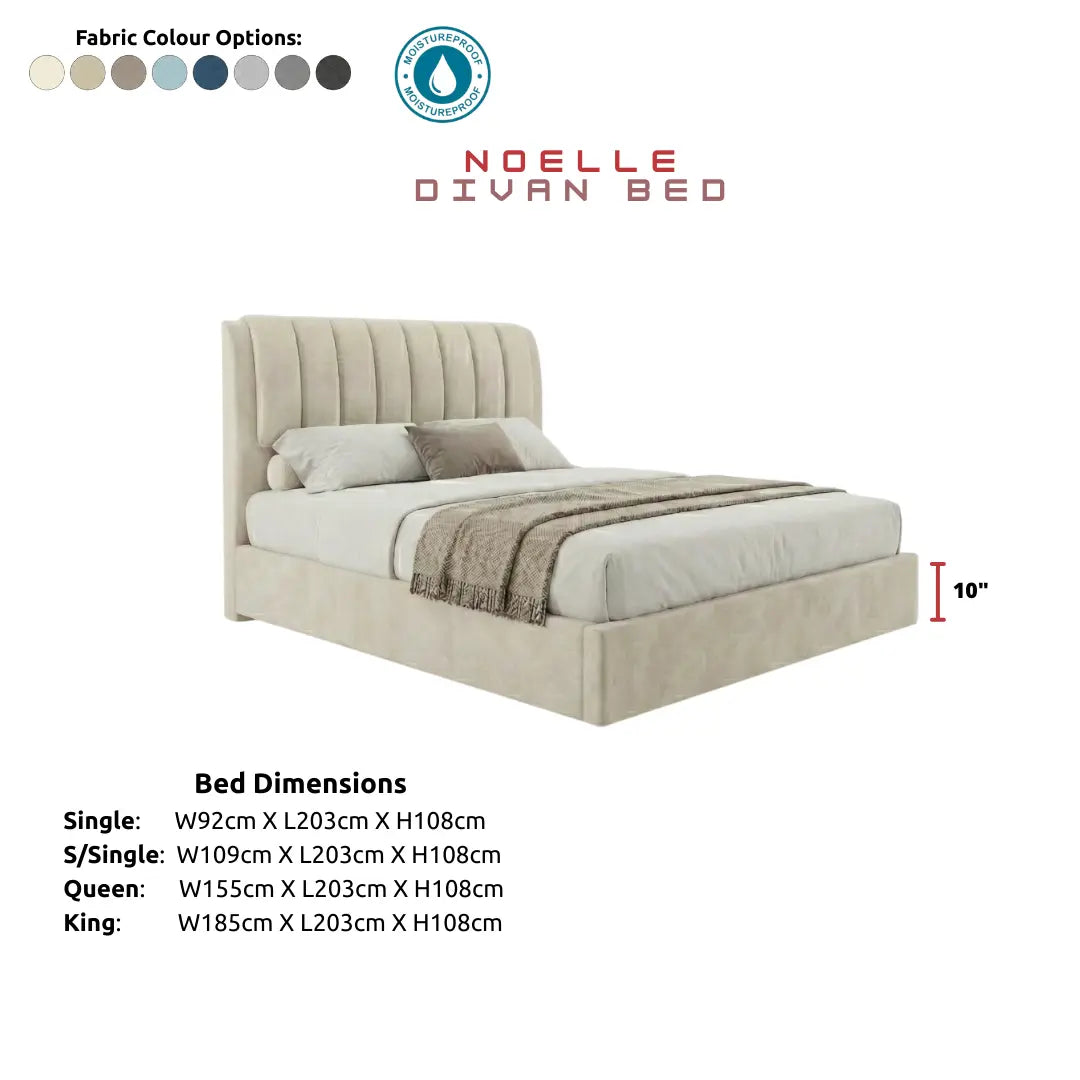 Noelle Premium Fabric Divan Bed Frame | Modern Fluted Headboard Grandeur Furnishings