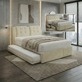 Cream Aveline bed with trundle extended and storage drawer inset