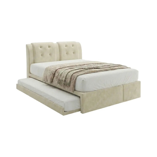 Aveline 2-in-1 Bed Frame (Queen/King) with Pull Out Trundle + 2 Drawers Grandeur Furnishings