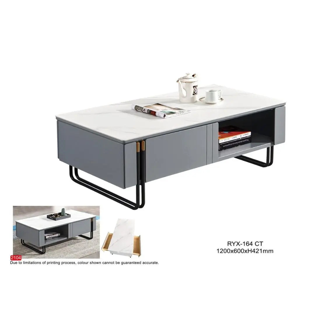 Contemporary Sintered Stone Coffee Table with Storage Grandeur Furnishings