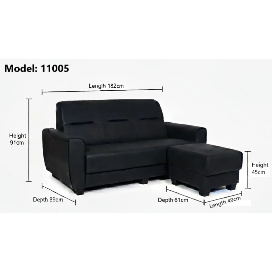 Sleek 3-Seater Sofa with Ottoman Foot Stool Grandeur Furnishings