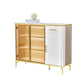 Elegant Side Cabinet with LED Lights & Sintered Stone Top – Modern Design with Glass Doors & Brass Accents Grandeur Furnishings