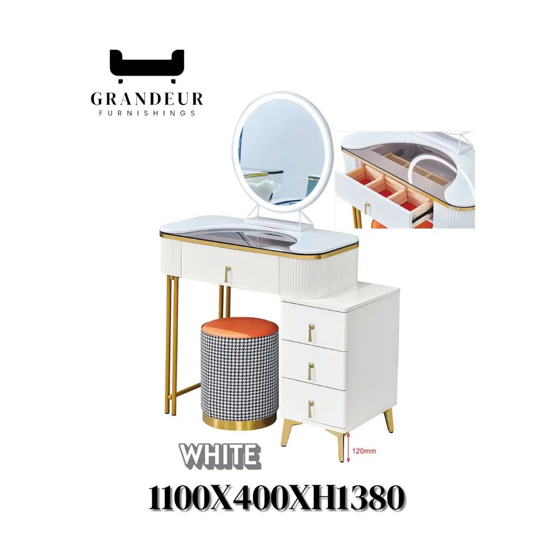 Dressing Table with Mirror and Storage (Green, Grey, and White Options) Grandeur Furnishings