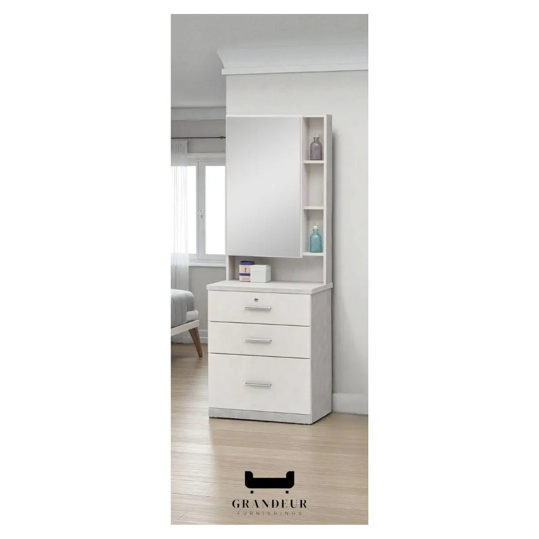 Elegant Dressing Table with Vanity Mirror and Make Up Storage Shelves Grandeur Furnishings