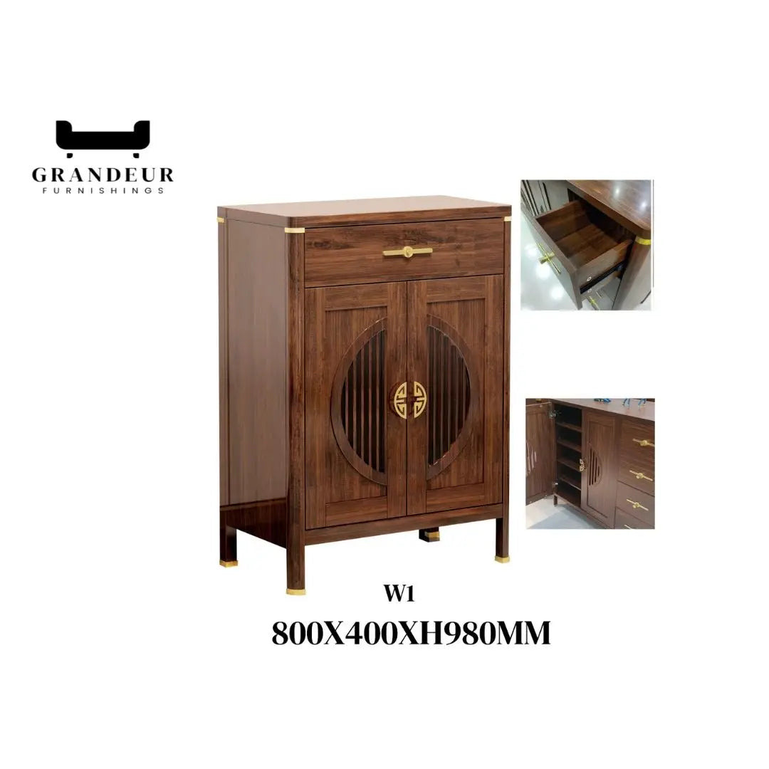Elegant Wooden Sideboard Side Cabinet with Brass Accents Grandeur Furnishings