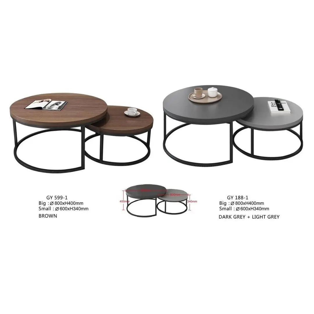 Elegant Round Nesting Coffee Table with Gloss Sintered Stone Top Grandeur Furnishings