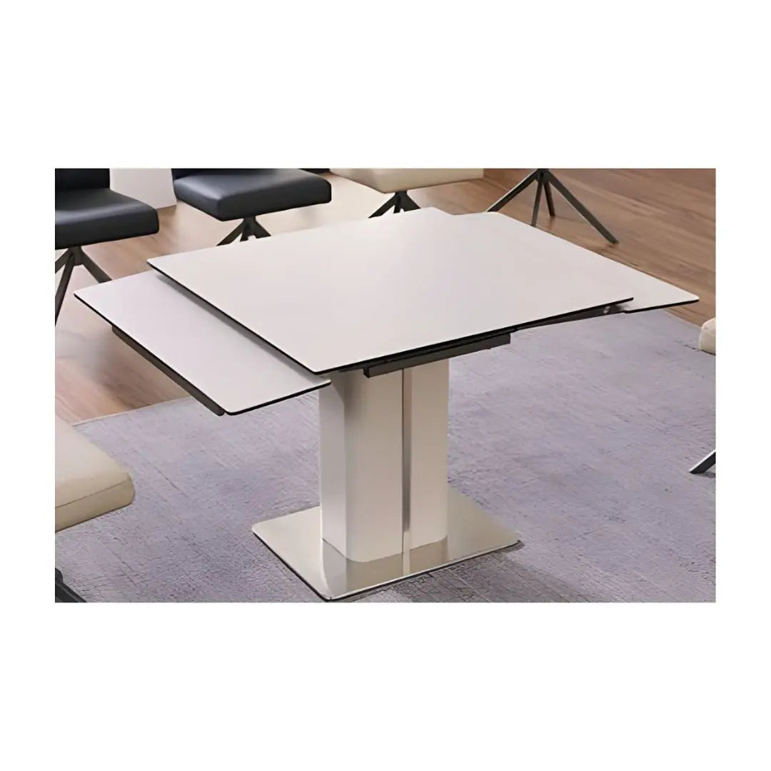 Contemporary Extendable Sintered Stone Top Dining Table Set with 180° Swivel Chairs 1+6 Grandeur Furnishings