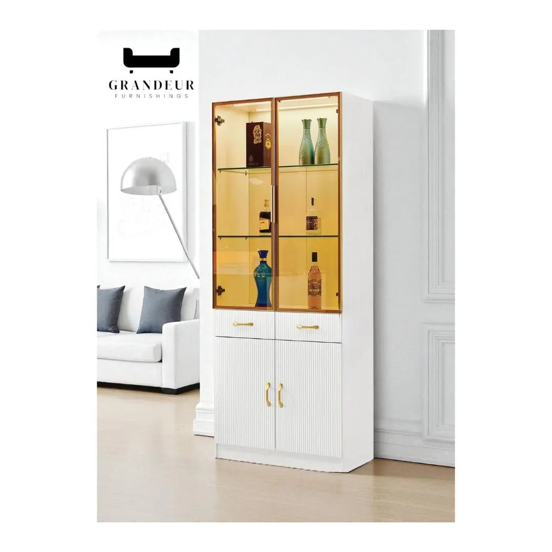 Modern Glass Display Cabinet with Storage Grandeur Furnishings