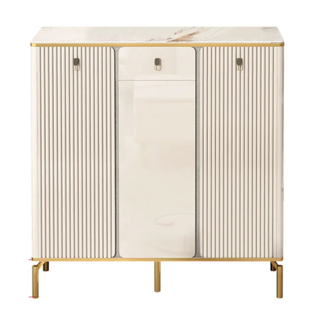 Elegant Shoe Cabinet with Gold-Plated Chrome Legs & Gloss White Sintered Stone Top Grandeur Furnishings