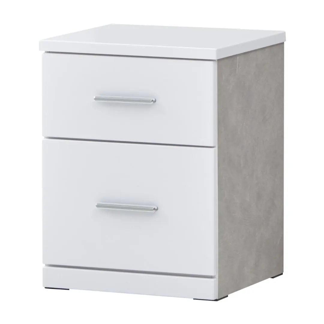 Modern 2-Drawer Bedside Table in White & Grey Finish Grandeur Furnishings