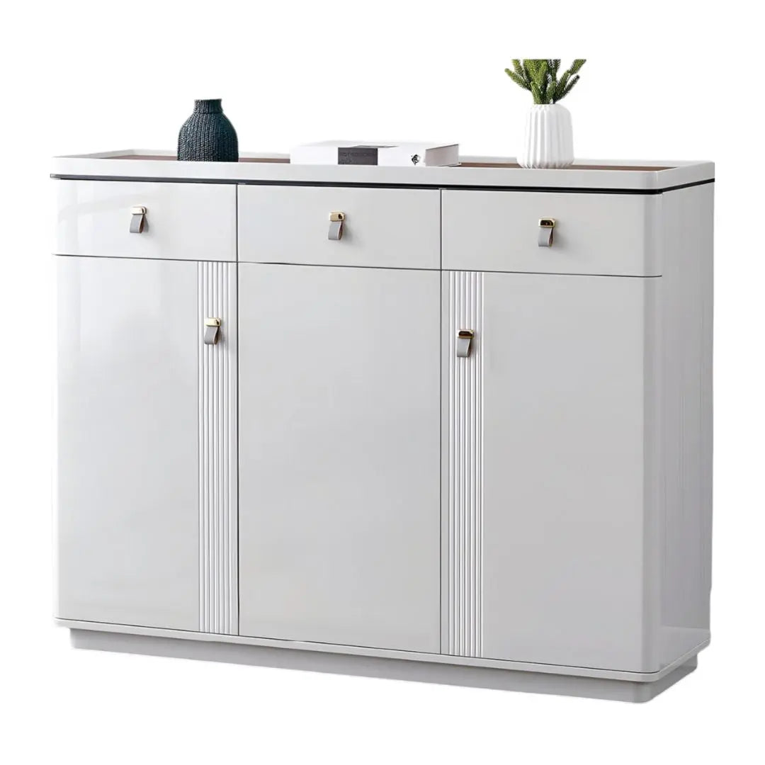 Glossy Shoe Cabinet with Glass Top Grandeur Furnishings