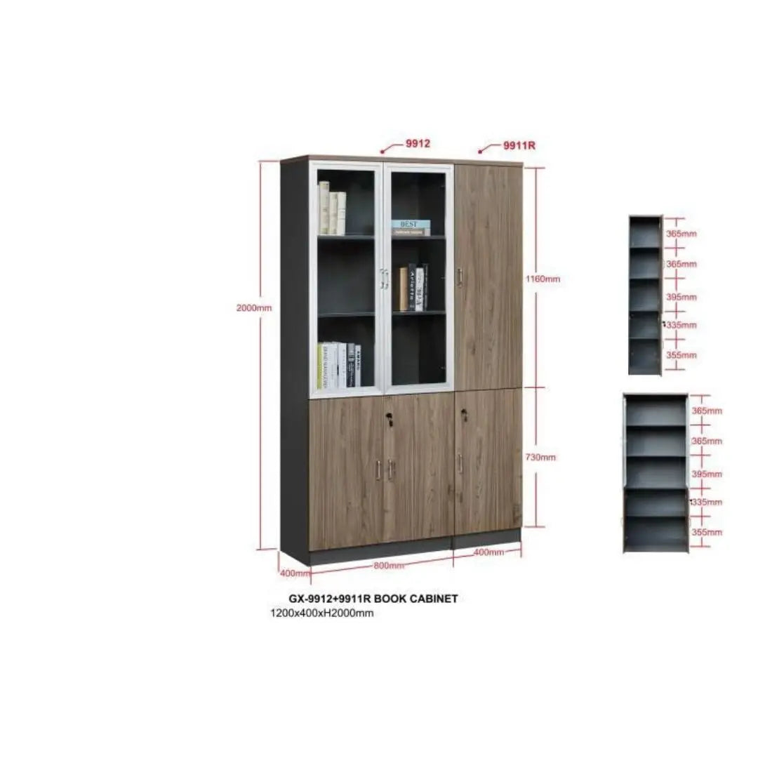 Executive Modular Bookcase | Wood Grain Office Storage Book Cabinet with Lockable Doors Grandeur Furnishings