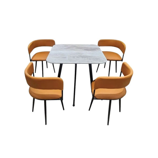 Modern 1+4 Dining Table Set with Sintered Stone Top & 4 Upholstered Chairs Grandeur Furnishings