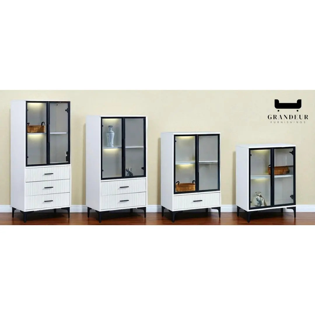 Elegant Glass Side Cabinet – Available in Four Sizes Grandeur Furnishings