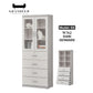Elegant Light Grey Bookcase Display Cabinet with Glass Doors, Drawers & Shelves Grandeur Furnishings