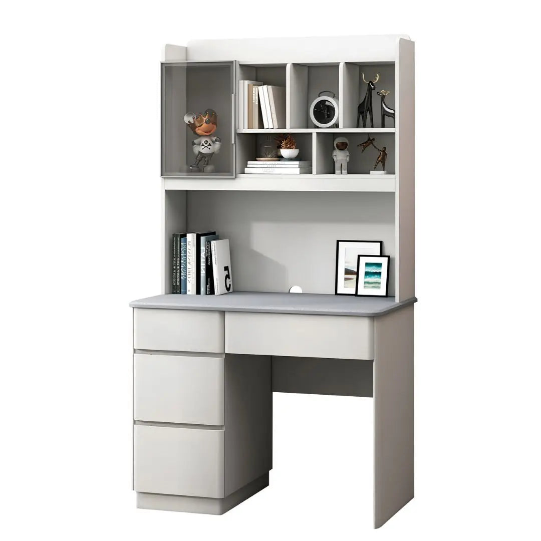 Grey Study Table with Storage & Stylish Design – Available in Compact and Shelved Options Grandeur Furnishings