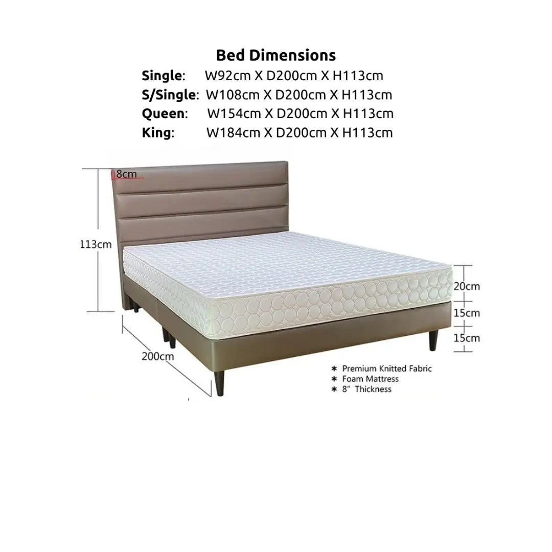 Modern Divan Bed with 8-Inch Foam Mattress | PU Leather Upholstered Bed Frame and Mattress Set Grandeur Furnishings