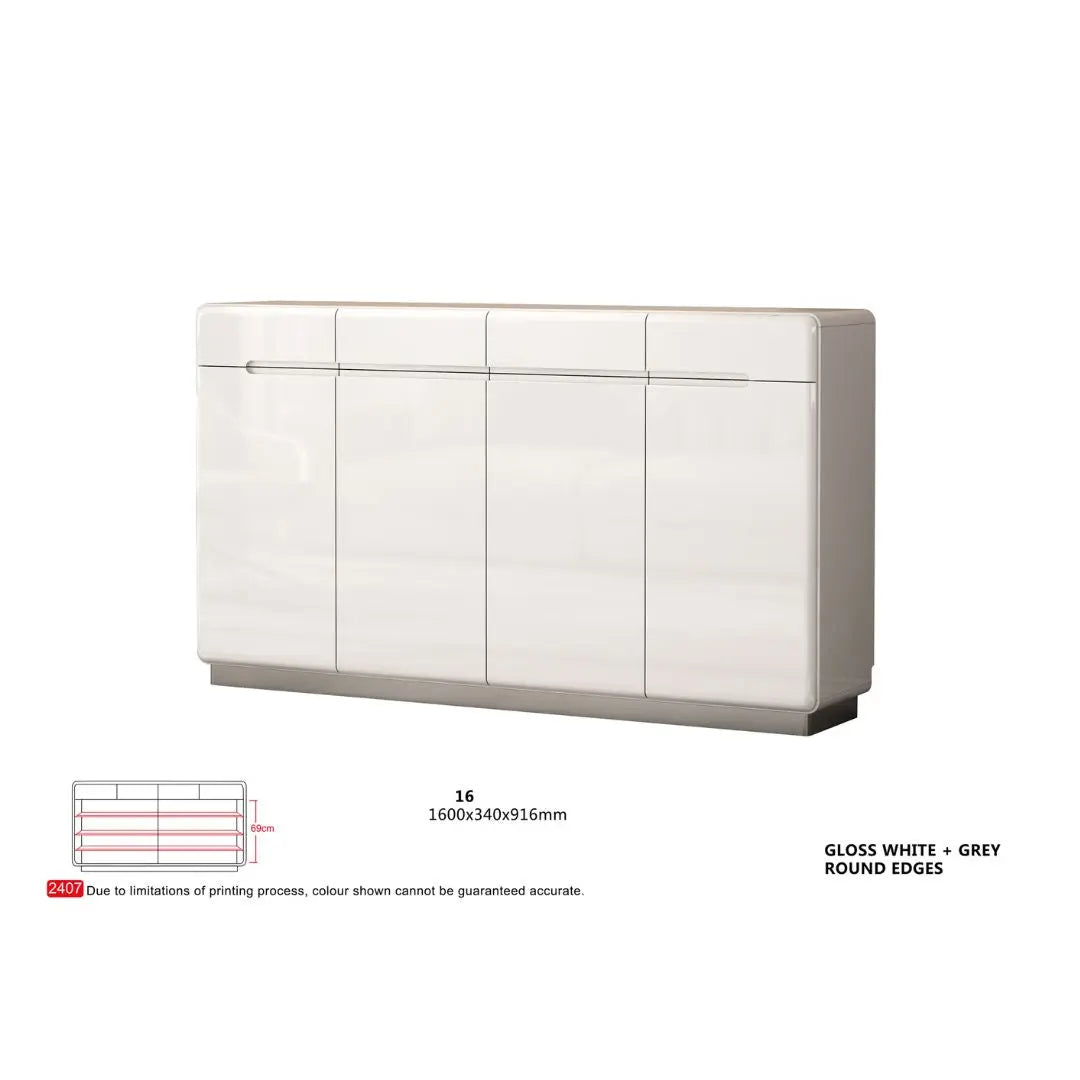 Modern Gloss White & Grey Shoe Cabinet with Round Edges - Multiple Sizes Available Grandeur Furnishings