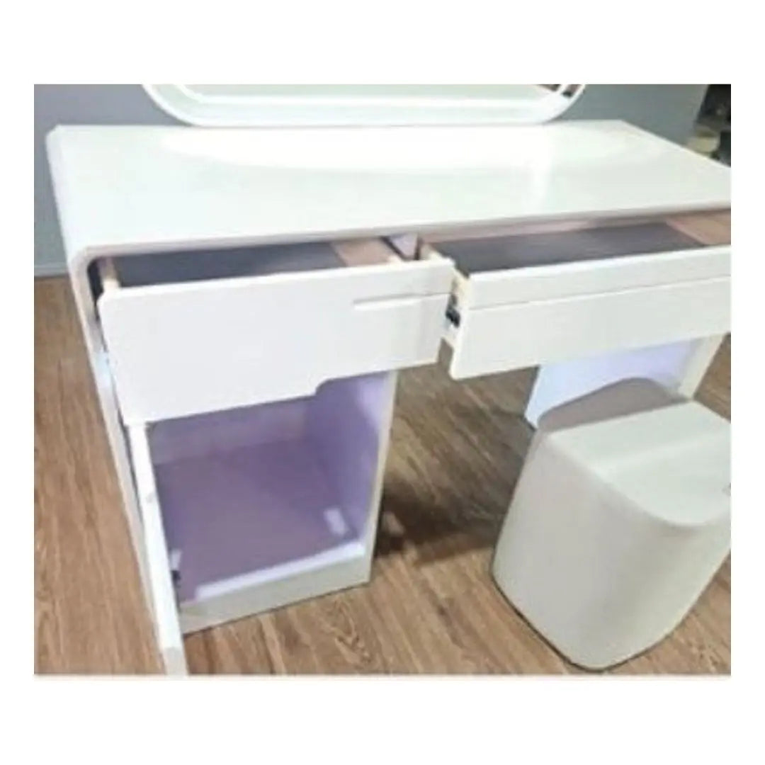 Vanity Table with LED Mirror – Sleek White Finish Dressing Table Grandeur Furnishings