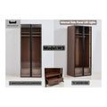 Brown glass-door wardrobe with interior view and dimensions