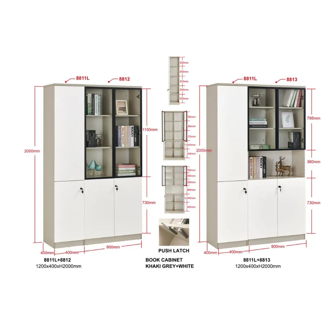 Modern Modular Book Cabinet & Office Storage Bookcase | Lockable Doors & Adjustable Shelves Grandeur Furnishings