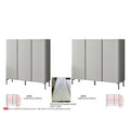 Wide grey shoe cabinets with glass-top detail and dimensions