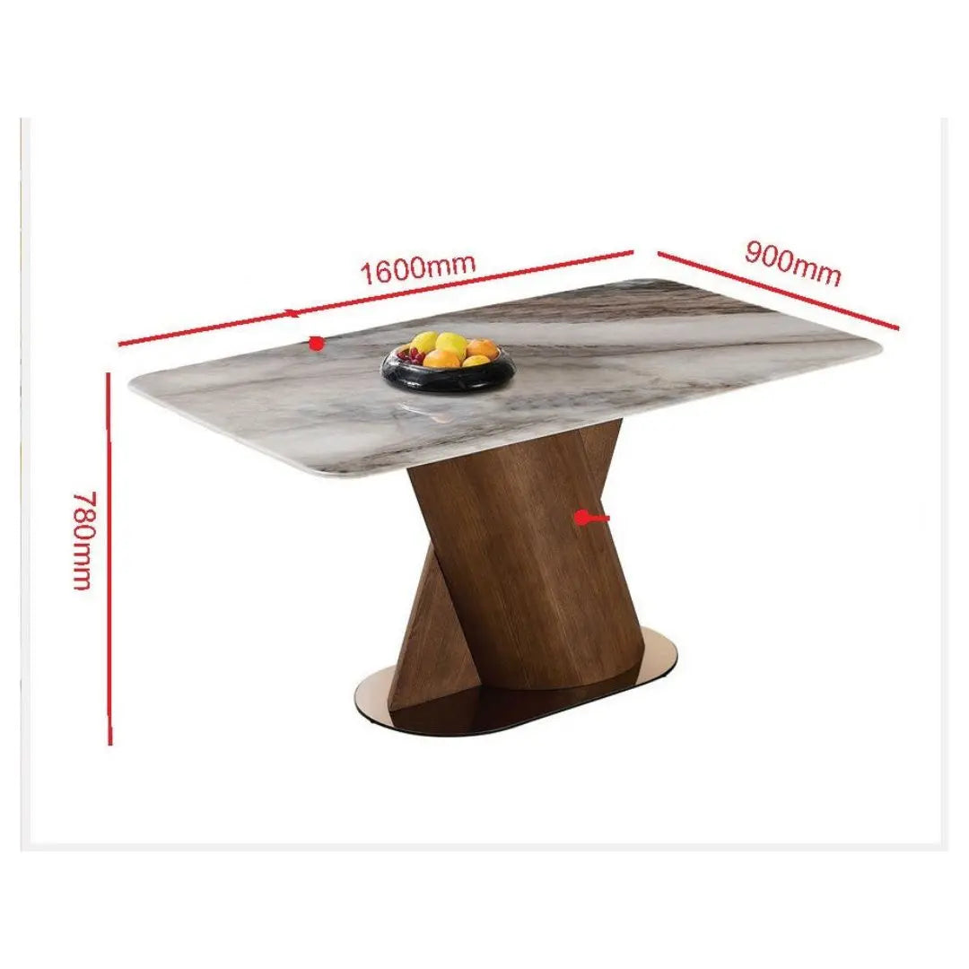 Elegant Marble Dining Table Set with Ash Wood Base & Leather Chairs 1+4 Grandeur Furnishings
