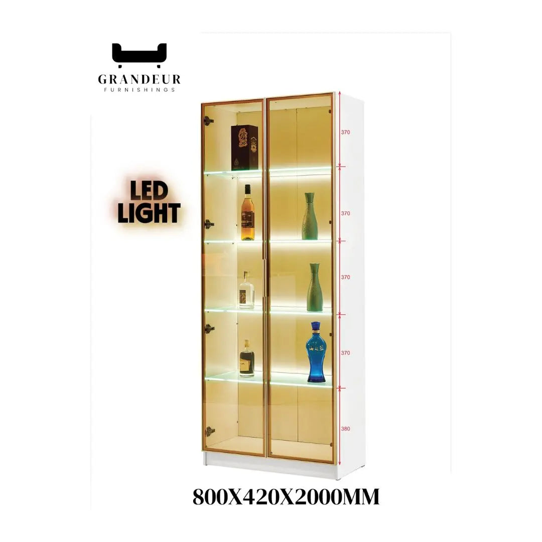 Modern LED Glass Display Cabinet with 5 Shelves Grandeur Furnishings