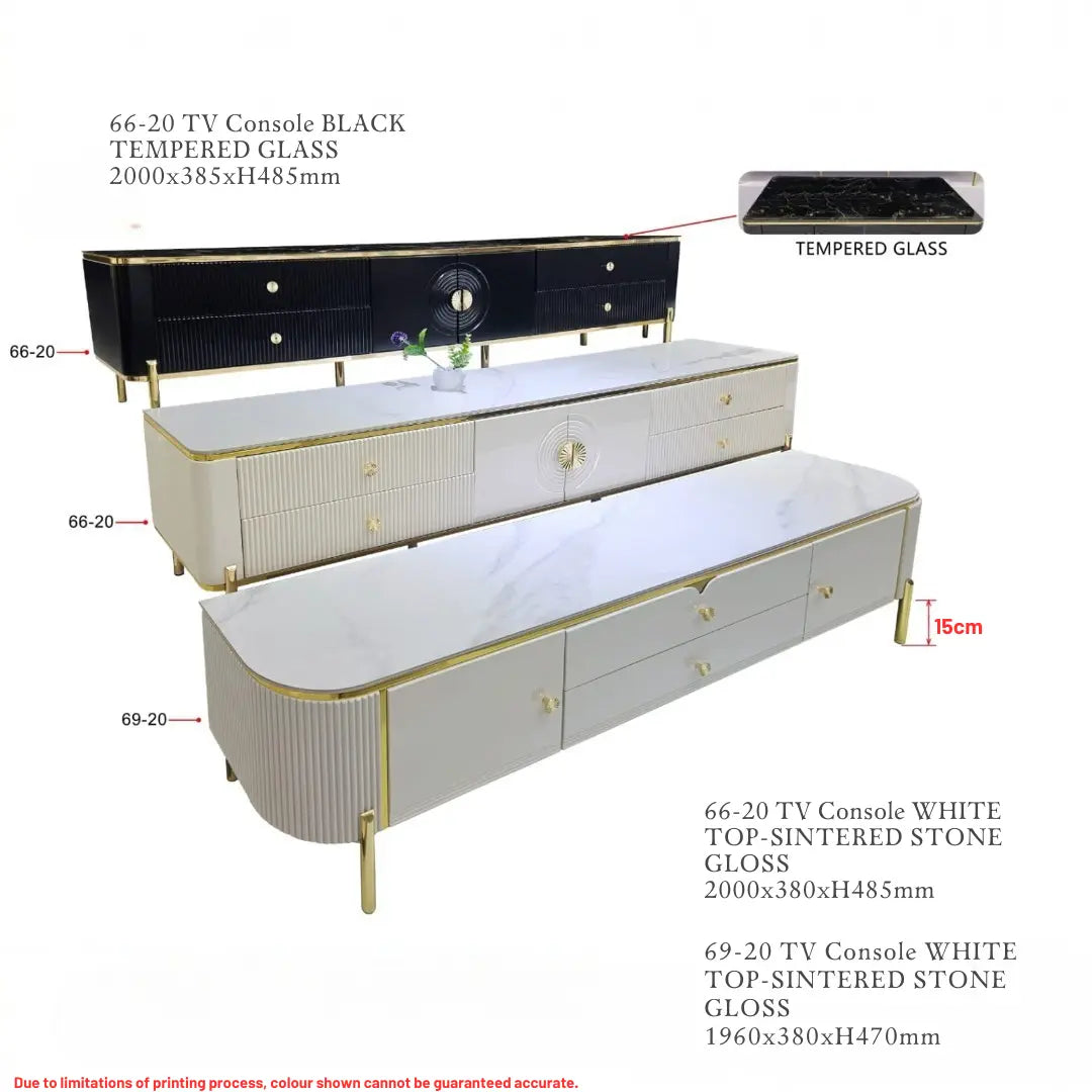 Luxury Fluted TV Console - White Sintered Stone or Black Tempered Glass Top - Modern Living Room Cabinet Grandeur Furnishings