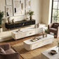 Luxury Fluted TV Console - White Sintered Stone or Black Tempered Glass Top - Modern Living Room Cabinet Grandeur Furnishings