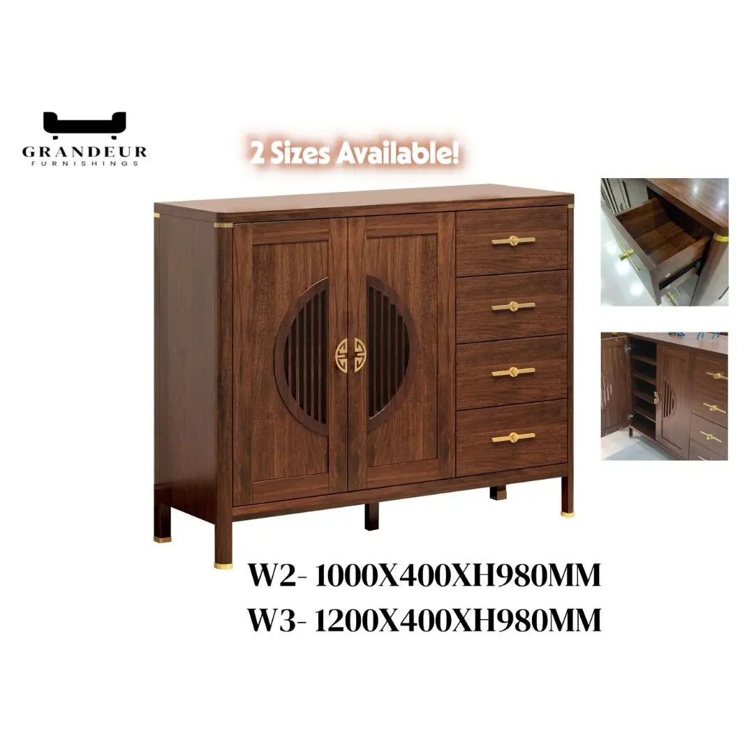 Elegant Wooden Sideboard Side Cabinet with Brass Accents Grandeur Furnishings