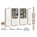 Modular white and grey cabinet configurations with dimensions