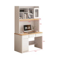 White desk with upper shelving and dimensions