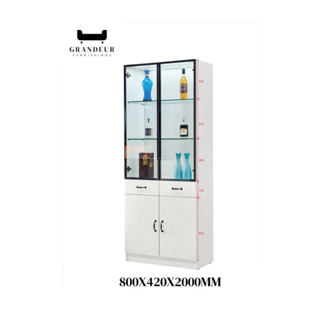 Modern Glass Display Cabinet with Storage Grandeur Furnishings